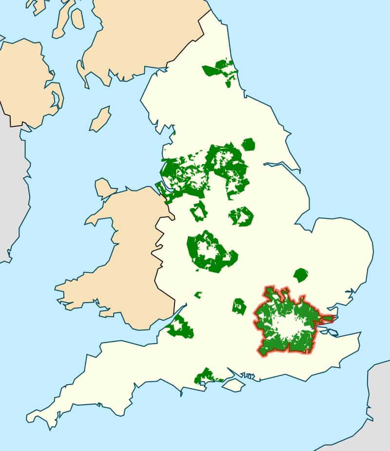 Map of england green belts